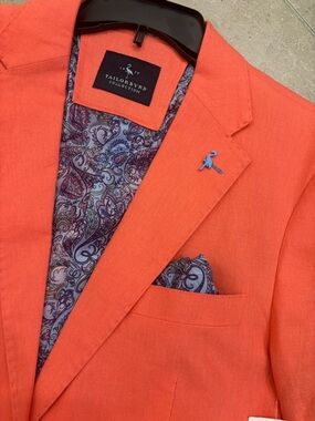 Tailorbyrd Orange Linen Sport Coat with Paisley Lining